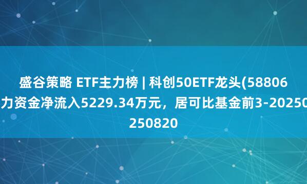 盛谷策略 ETF主力榜 | 科创50ETF龙头(588060)主力资金净流入5229.34万元,居可比基金前3-20250820